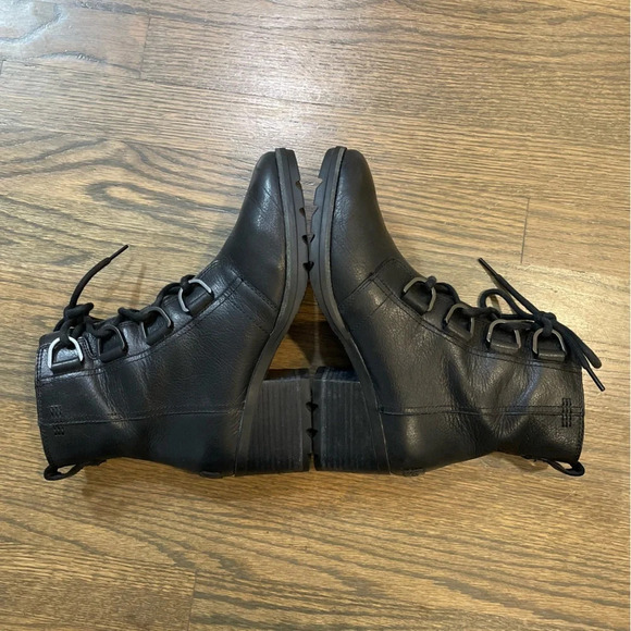 SOREL Women's Cate Lace Bootie Rain Boot Size 7.5 Black Waterproof Leather - Picture 7 of 14